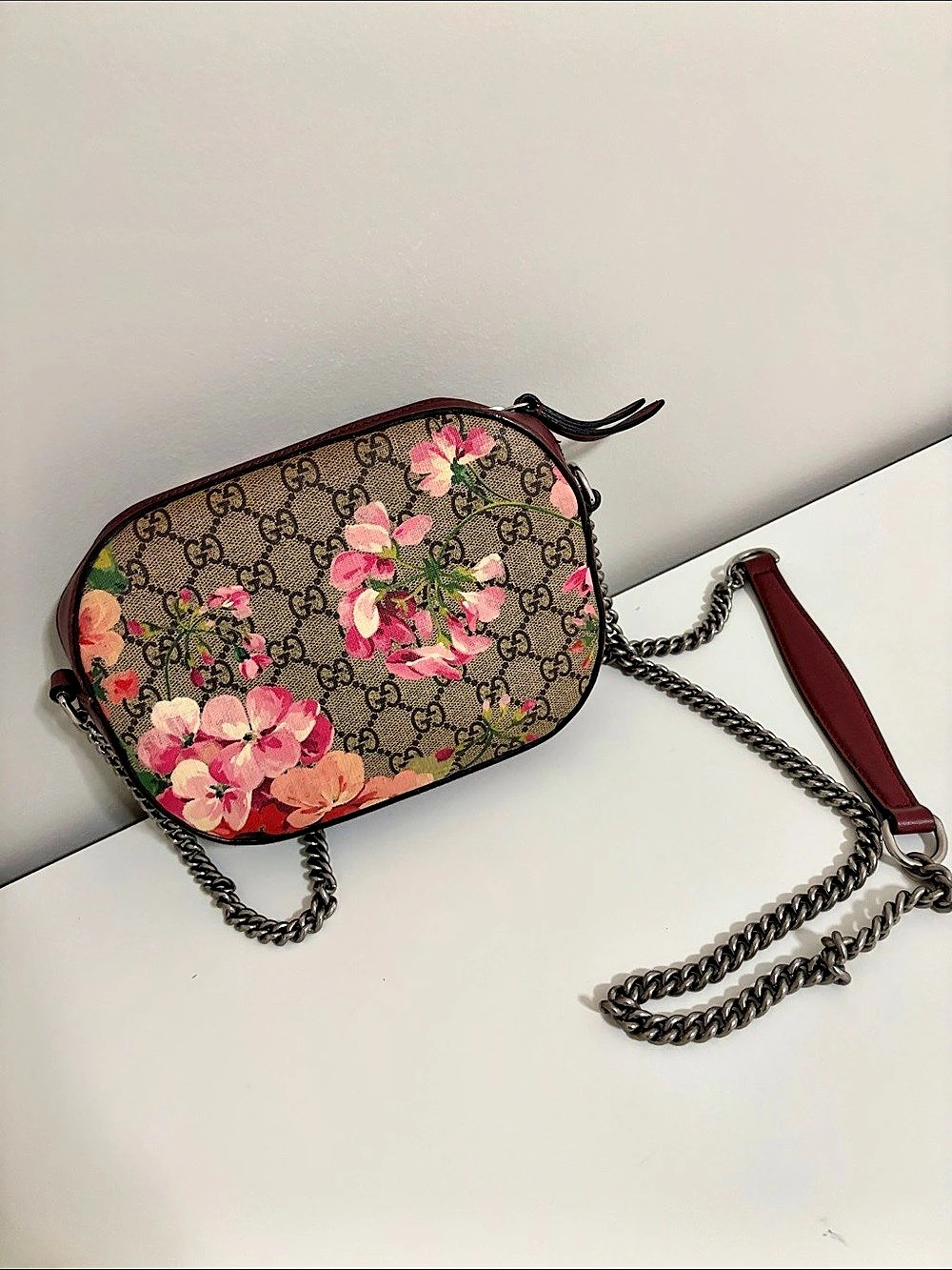 Gucci GG Supreme Blooms Camera Bag Brown & Pink Crossbody